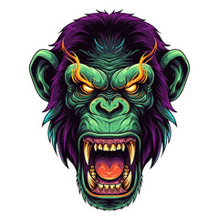 Fierce, stylized illustration of a gorilla with an open mouth, showing teeth.