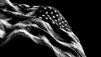 depicted with a prominent black and white illustration of the American flag