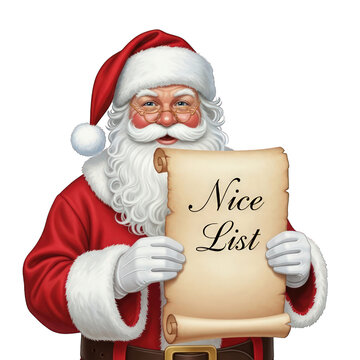 Santa claus holding a nice list for christmas holiday on transparent background