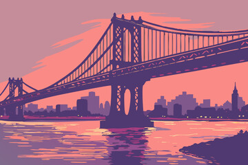 Fototapeta premium Bridge lights glowing over Hudson River in New York City