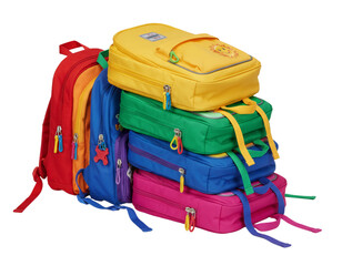 Stacked Pile of Multicolored Kids&rsquo; Backpacks &mdash; Playful Education Concept.