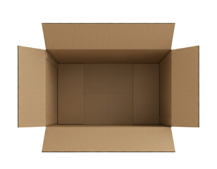 Top View of Opened Kraft Box &mdash; Empty Packaging Mockup Isolated on Transparent.