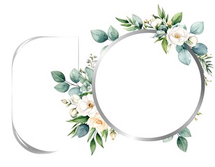 Elegant Floral Frame with Watercolor Roses and Eucalyptus.