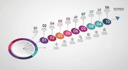 Modern Detailed Timeline Infographic Process Steps with Numbers and Icons Design