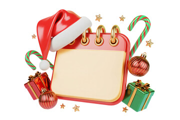 Festive Christmas notepad with Santa hat candy canes ornaments and gift boxes