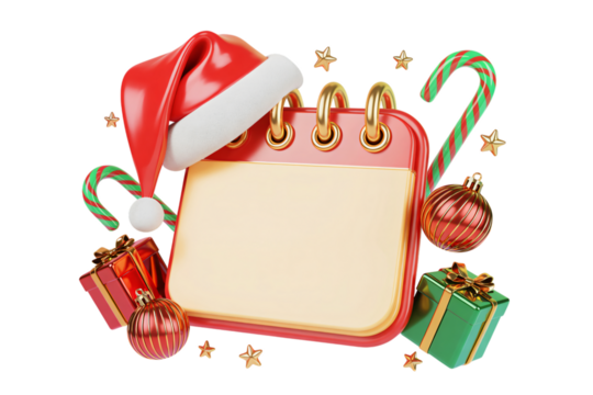 Festive Christmas notepad with Santa hat candy canes ornaments and gift boxes