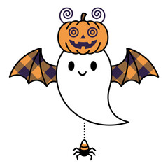 Happy Cartoon Ghost with Bat Wings Design