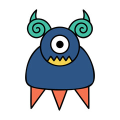 Cute Blue Monster with Swirly Horns