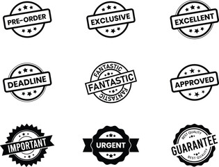 Obraz premium Vintage quality Stamp badges set. Guaranteed, premium quality, urgent, exclusive, important. black stamp vector set collection