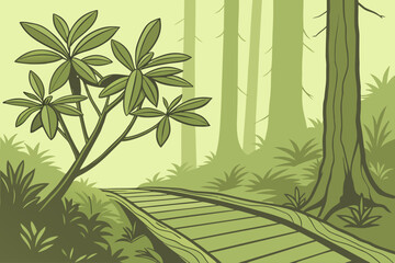 Labrador tea near wooden boardwalk in Tongass National Forest Alaska