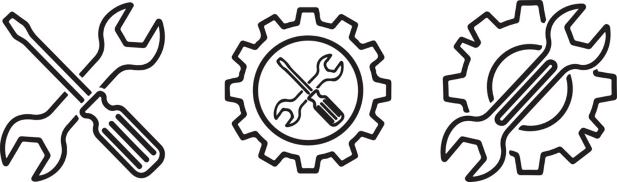 Crossed wrench and screwdriver with gear tools repair