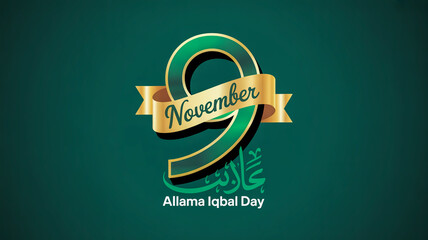 November 9th allama iqbal day celebration graphic with calligraphy