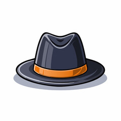 Fototapeta premium Stylish fedora hat illustration with orange band and shadow on white background