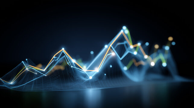 prototype. Virtual reality concept with abstract data patterns and glowing symbols. product launch decks, UI/UX mockups, designed for data visualization dashboards and holographic UIs.