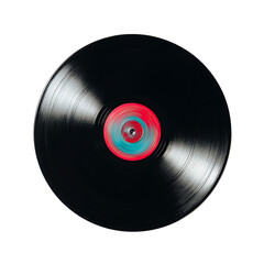 Isolated on transparent background, a vinyl record with a colorful center design