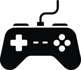 Black Video Game Controller Icon with Cable gaming