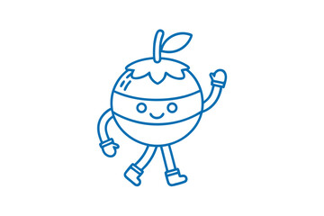 Cute blueberry character is happily walking and waving its hand for greeting