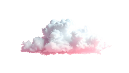 Isolated fluffy cloud, bright white & pink tones, set against a stark black background