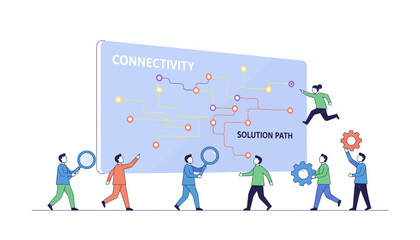 Solution Path Strategy and Digital Connectivity Analysis. Team Working to Map Networked Data Flow.