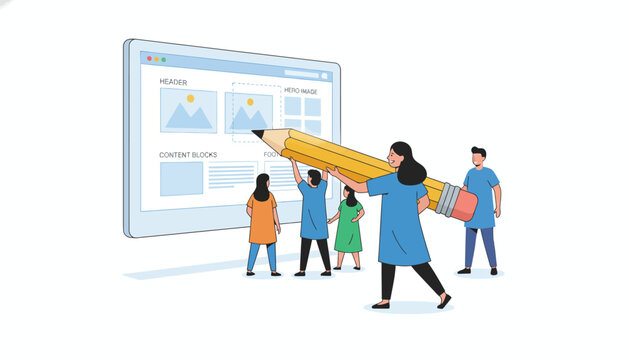 Digital Content Creation Team Collaboration. Web Development and UI/UX Design Planning with Prototyping Tools.