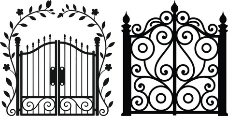 Elegant Wrought Iron Gate Silhouette Vector Set