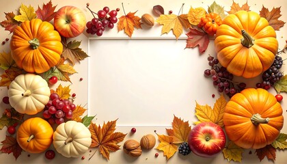 Autumn Harvest Frame - Pumpkins, Apples, and Fall Foliage for Thanksgiving.