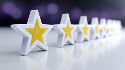 Five golden stars representing top quality rating excellent five star evaluation symbol for success