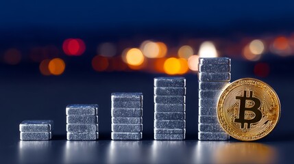 Bitcoin on silver cubes crypto finance concept cryptocurrency asset secured on silver cube stack