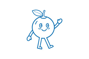 Joyful blue citrus character waves, embodying freshness and simple playful animation