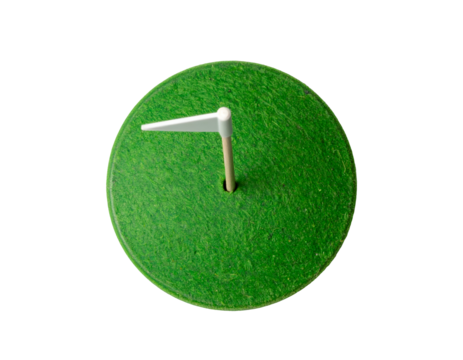 mini golf putting green circle with small white flag hole top view on isolated background