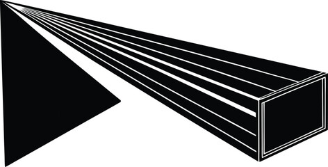 Abstract geometric perspective of a dark triangular prism silhouette with radiating lines silhouette