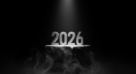 A new beginning 2026, a spotlight illuminates the upcoming year on a stone