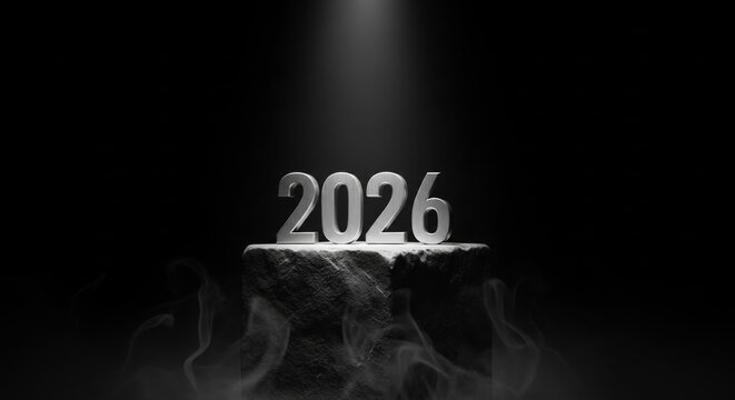 A new beginning 2026, a spotlight illuminates the upcoming year on a stone