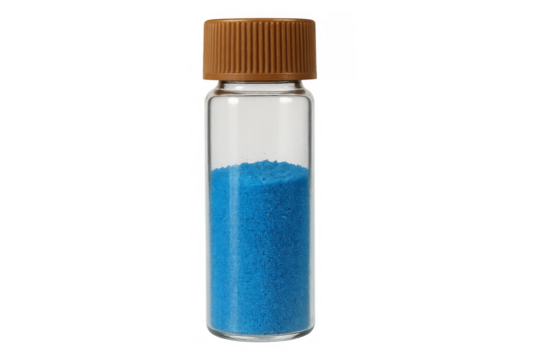 Vial with blue chemical powder for science experiment - Powered by Adobe
