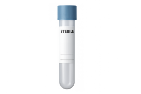 Sterile medical sample tube with blue cap - Powered by Adobe