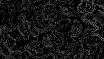 Abstract Topographic maps Pattern white contour line Banner in texture black Background. 