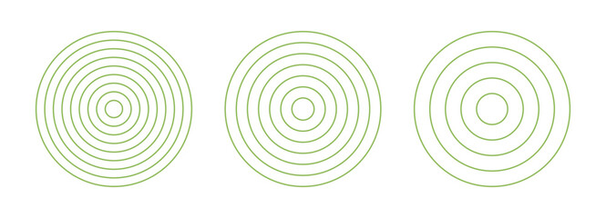 Circle diagrams divided on 8, 6, 4 equal segments set. Polar grids green concentric circles. Wheel of life, habits trackers. Blank polar graph template. 