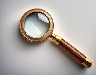 magnifying glass with golden frame and wooden handle on light background perfect for concepts of search focus investigation research analysis vision science detail and exploration