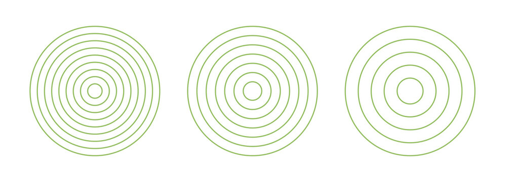 Circle diagrams divided on 8, 6, 4 equal segments set. Polar grids green concentric circles. Wheel of life, habits trackers. Blank polar graph template. 