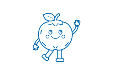 Smiling apple fruit character with leaf waving its hand, a cheerful outline