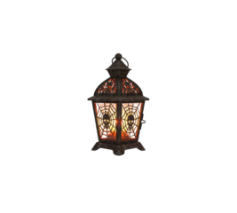 Ornate vintage metal lantern glowing light skull spiderweb pattern isolated on transparent background