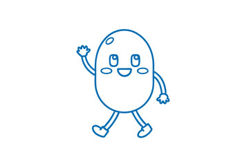 Smiling potato character is walking and waving, outlined in blue against a white backdrop