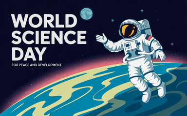 Astronaut celebrating world science day for peace and development in space