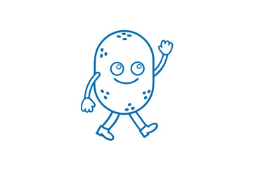 Smiling cartoon potato character is cheerfully walking and waving hello in a friendly manner