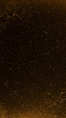 Golden falling particles and snowflakes creating festive overlay. Shimmering abstract gold background with elegant glow and holiday light atmosphere for New Year and Christmas visuals.