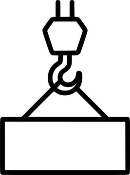slab hanged on crane hook by rope slings sign, symbol, vector, art