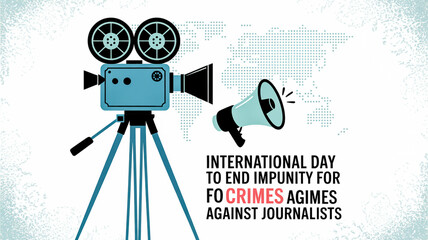 Film camera and megaphone represent reporting and the fight against impunity