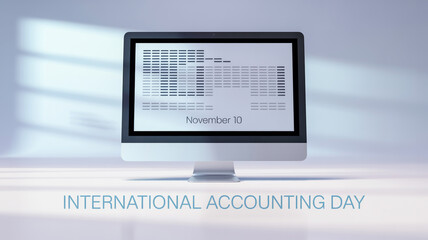 Modern computer displaying financial data on international accounting day