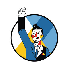 Empowered Professional Vector Illustration of a Confident Business Person Raising a Fist in Victory