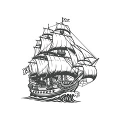 Vintage Sailing Ship Silhouette Illustration © Abdul Jaher